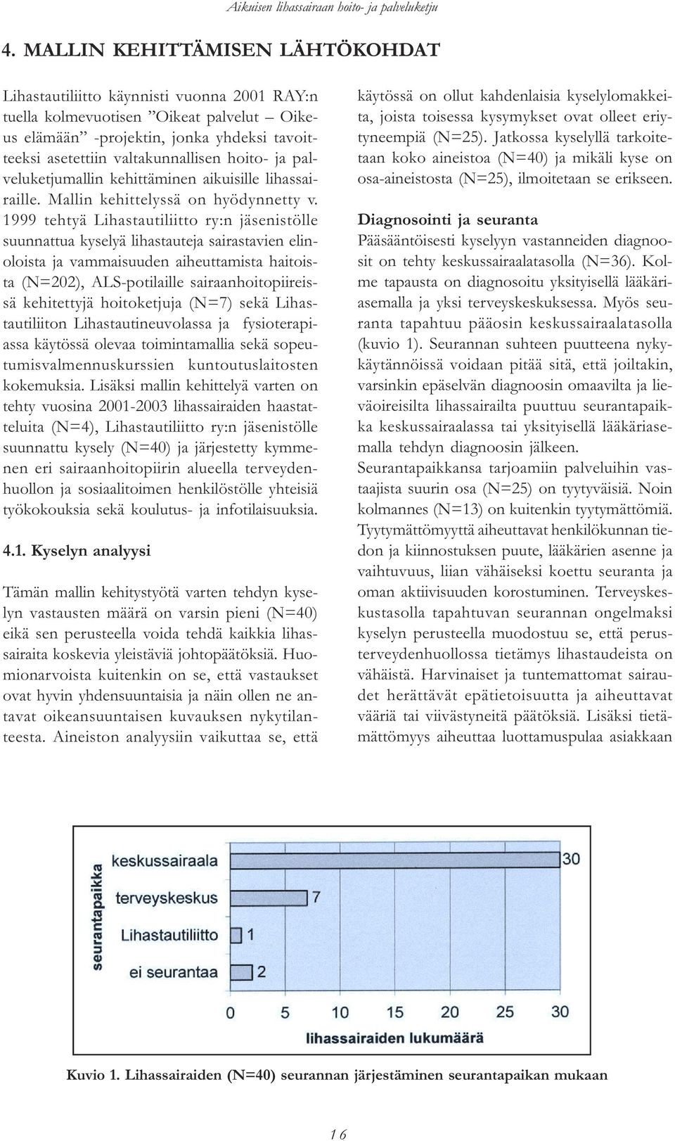 1999 tehtyä Lihastautiliitto ry:n jäsenistölle suunnattua kyselyä lihastauteja sairastavien elinoloista ja vammaisuuden aiheuttamista haitoista (N=202), ALS-potilaille sairaanhoitopiireissä