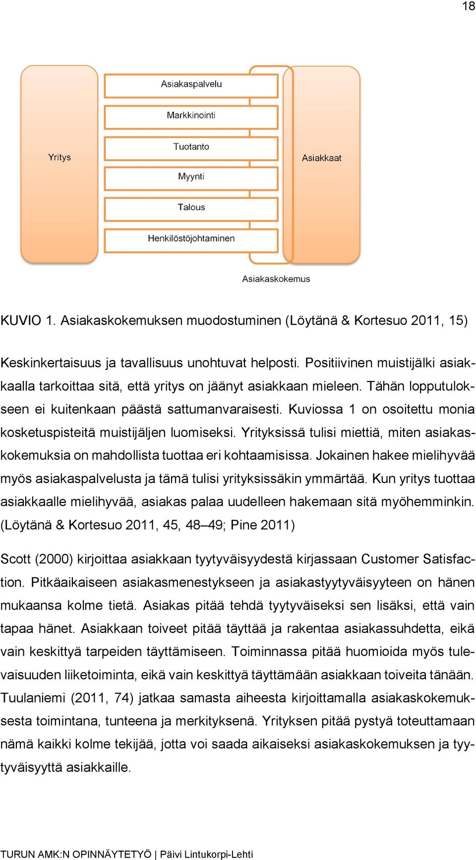 Kuviossa 1 on osoitettu monia kosketuspisteitä muistijäljen luomiseksi. Yrityksissä tulisi miettiä, miten asiakaskokemuksia on mahdollista tuottaa eri kohtaamisissa.