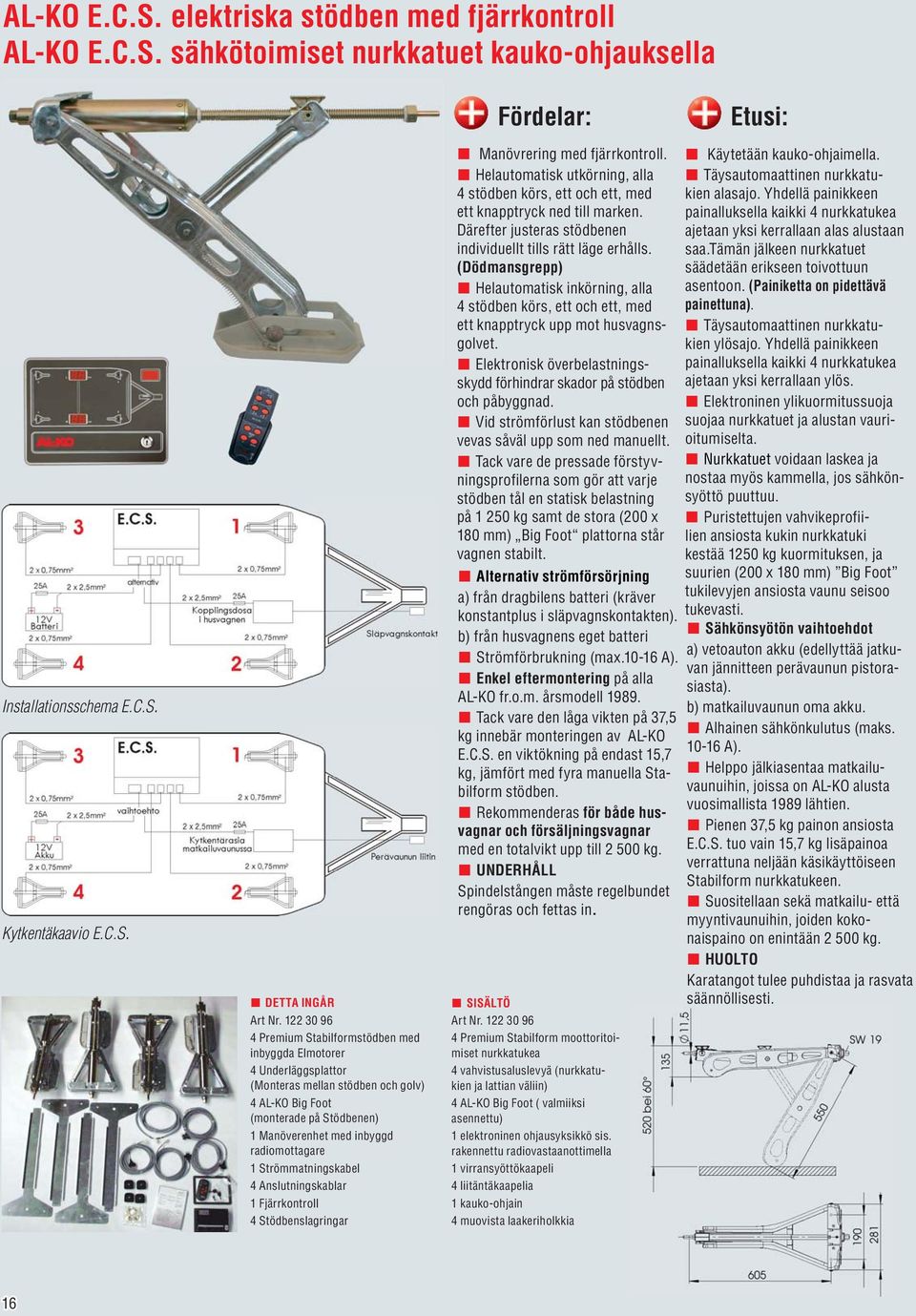 1 Strömmatningskabel 4 Anslutningskablar 1 Fjärrkontroll 4 Stödbenslagringar Manövrering med fjärrkontroll.