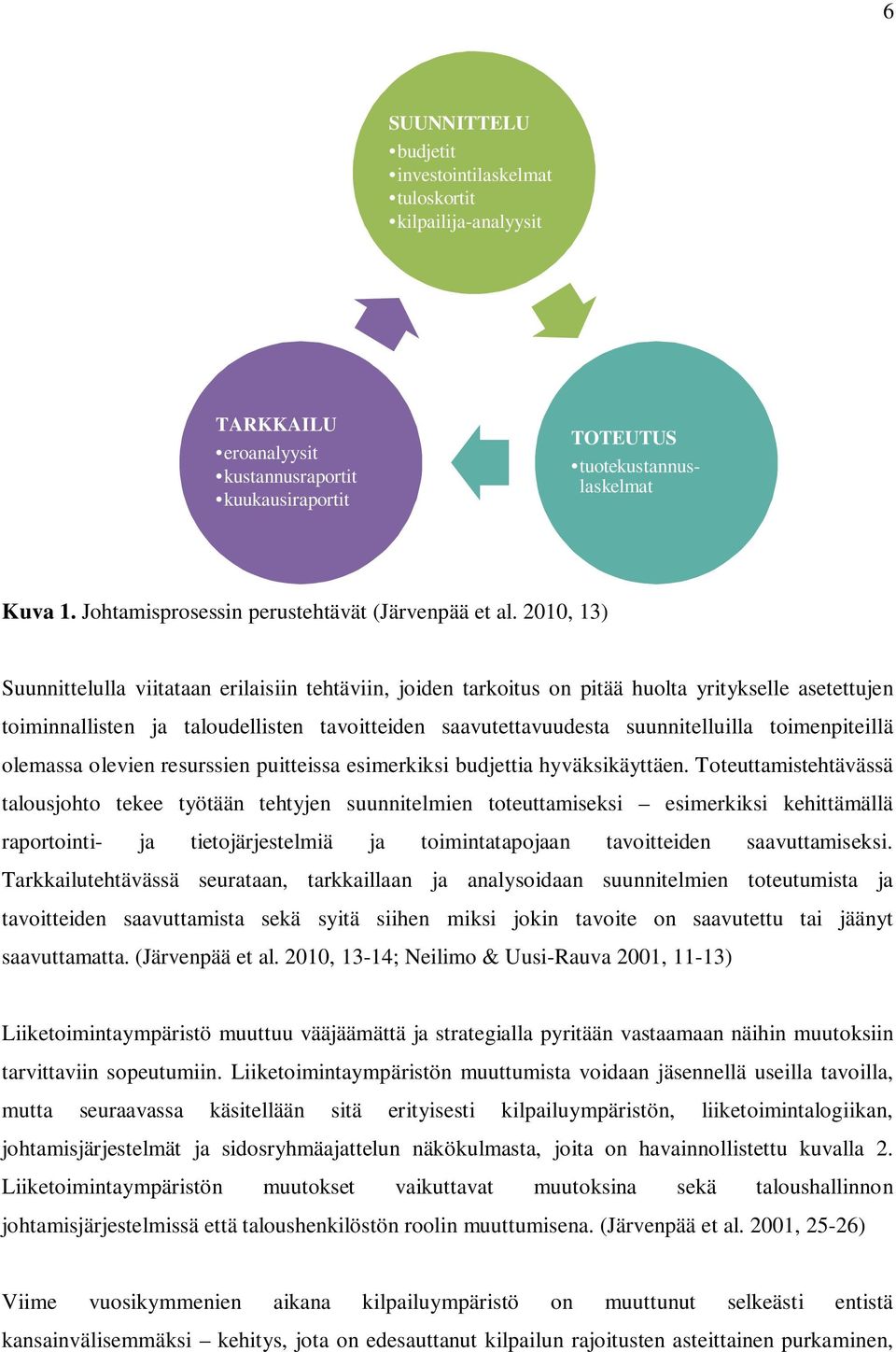 2010, 13) Suunnittelulla viitataan erilaisiin tehtäviin, joiden tarkoitus on pitää huolta yritykselle asetettujen toiminnallisten ja taloudellisten tavoitteiden saavutettavuudesta suunnitelluilla