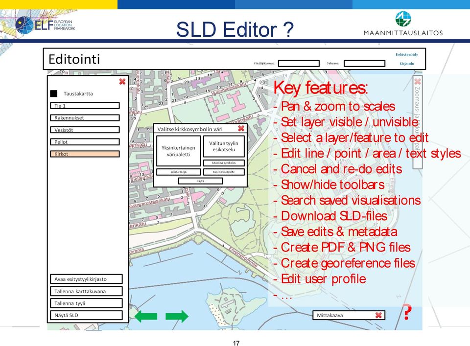 Pan & zoom to scales - Set layer visible / unvisible - Select a layer/feature to edit - Edit line / point / area