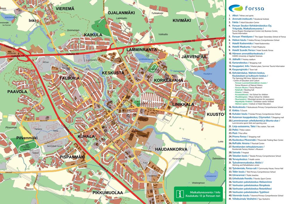 Forssan Yhteislyseo / The Upper Secondary School of Forssa 6. Heikan koulu / Heikka Primary Comprehensive School 7. Hotelli Koskenniska / Hotel Koskenniska 8. Hotelli Maakunta / Hotel Maakunta 9.