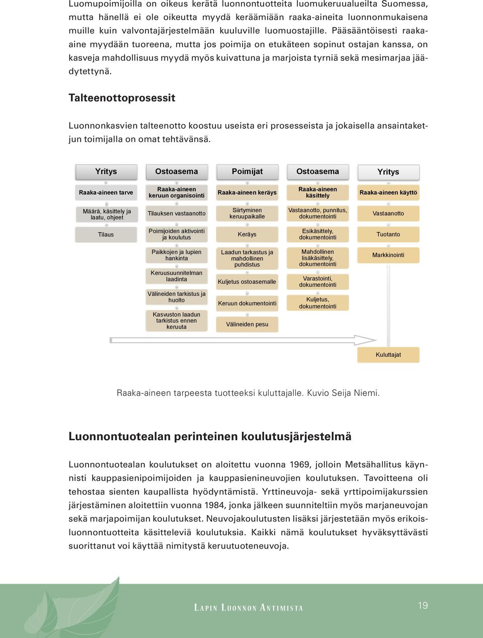 Pääsääntöisesti raakaaine myydään tuoreena, mutta jos poimija on etukäteen sopinut ostajan kanssa, on kasveja mahdollisuus myydä myös kuivattuna ja marjoista tyrniä sekä mesimarjaa jäädytettynä.