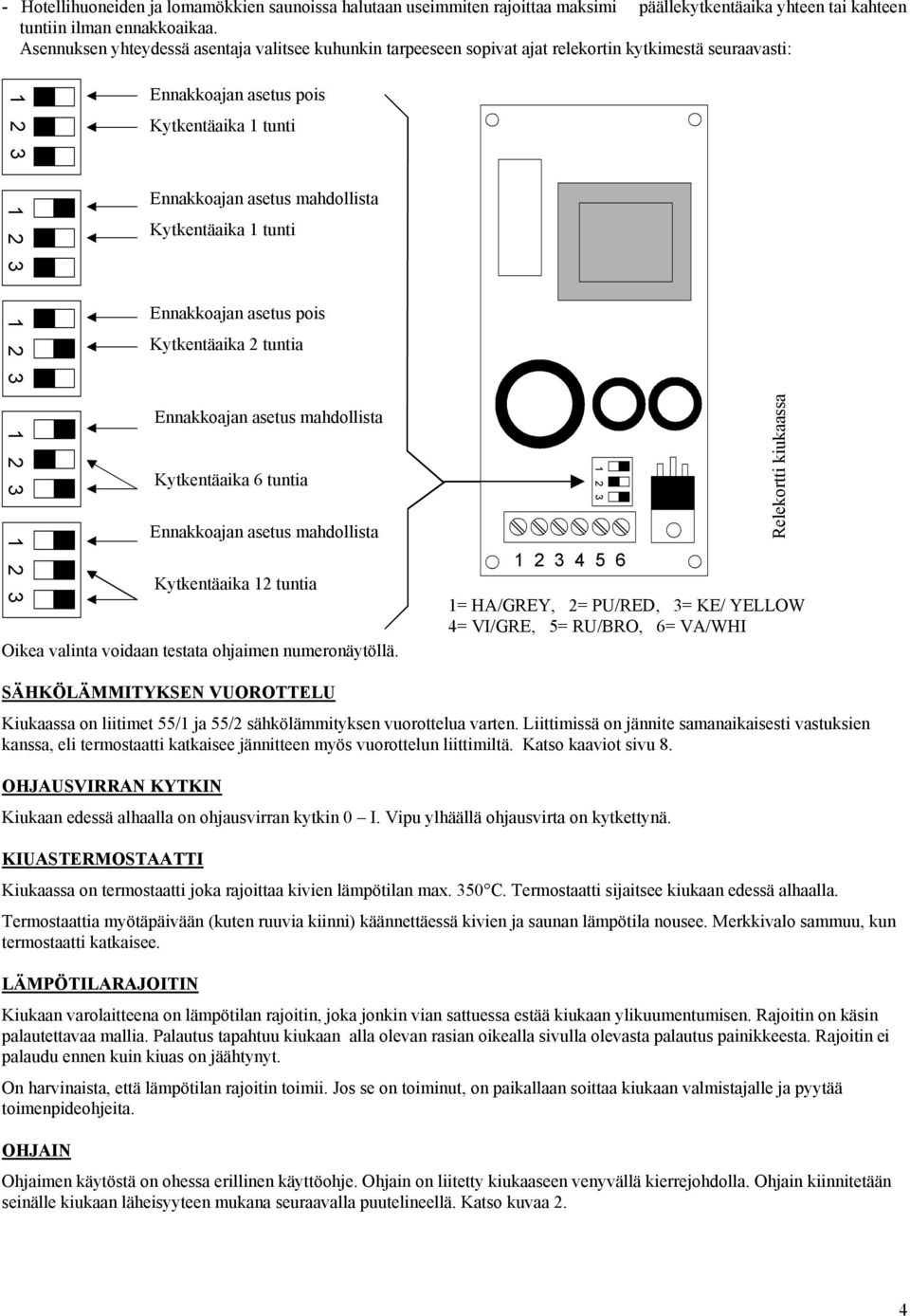 asetus mahdollista Kytkentäaika 1 tunti Ennakkoajan asetus pois Kytkentäaika 2 tuntia Ennakkoajan asetus mahdollista Kytkentäaika 6 tuntia Ennakkoajan asetus mahdollista Kytkentäaika 12 tuntia Oikea