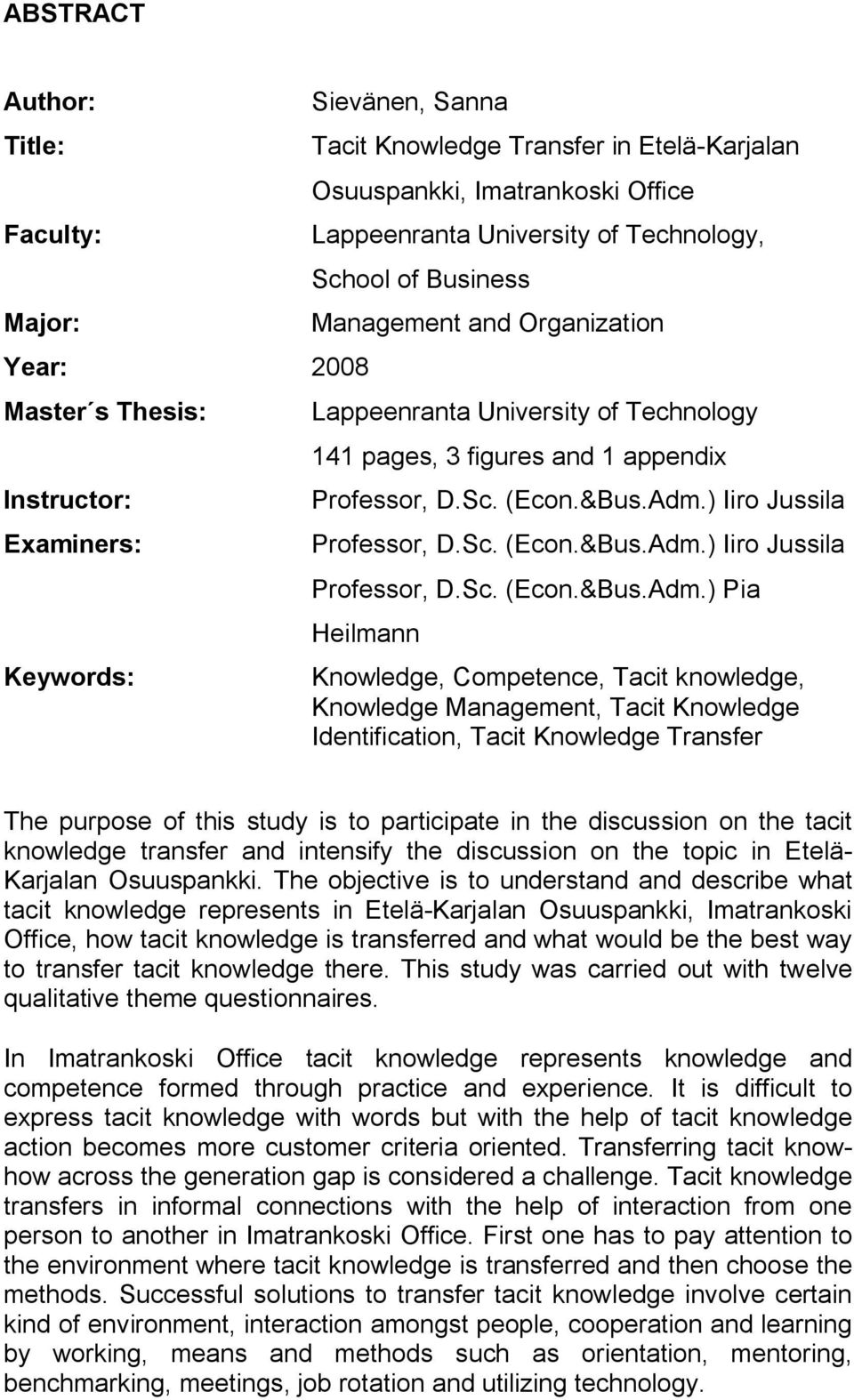 ) Iiro Jussila Professor, D.Sc. (Econ.&Bus.Adm.