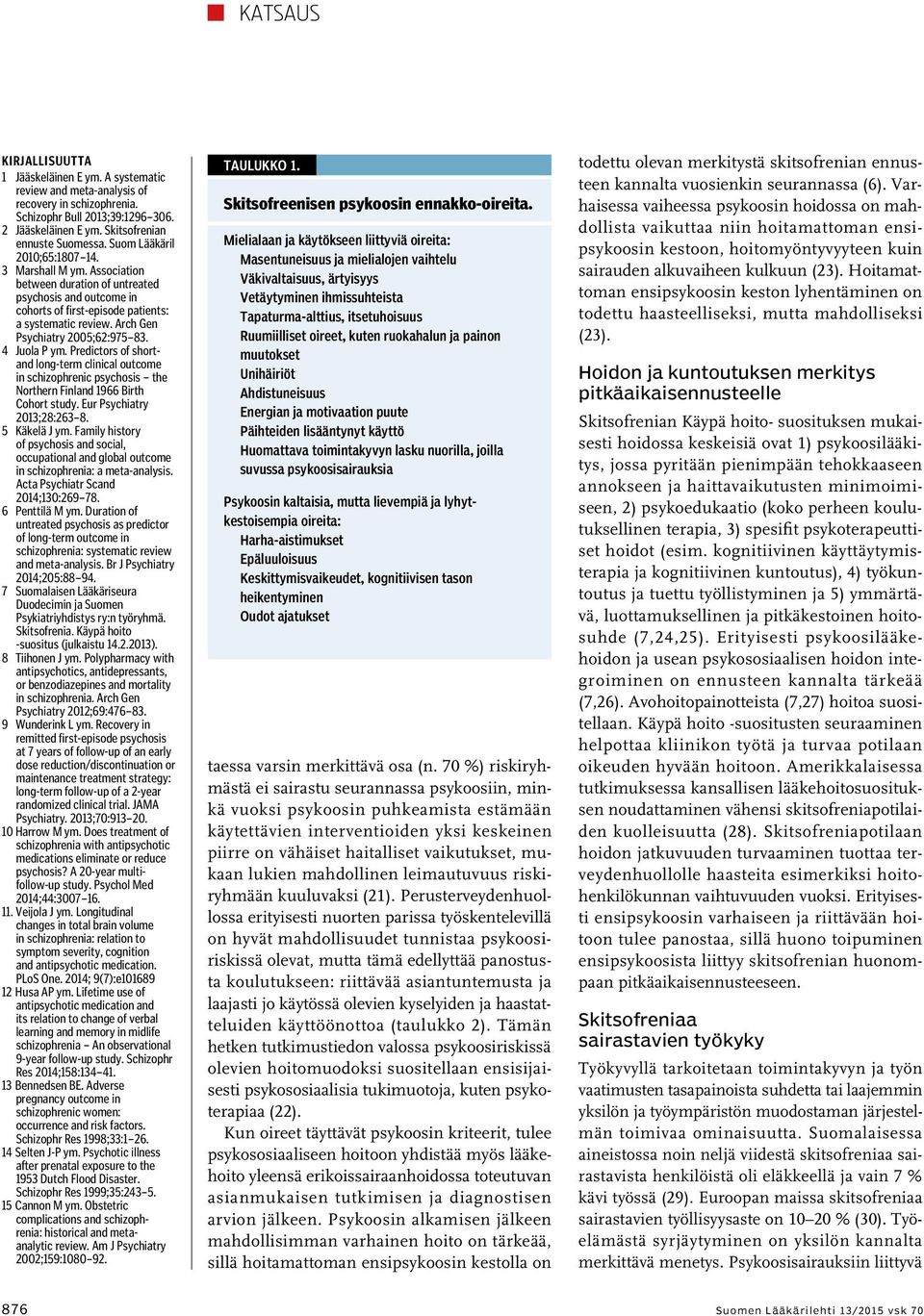 Arch Gen Psychiatry 2005;62:975 83. 4 Juola P ym. Predictors of shortand long-term clinical outcome in schizophrenic psychosis the Northern Finland 1966 Birth Cohort study.