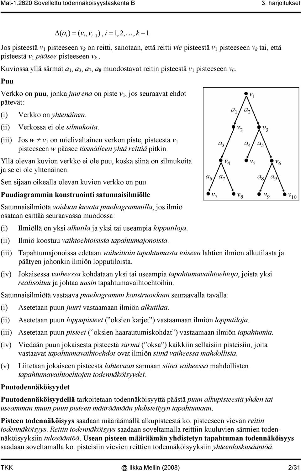 Puu Verkko on puu, jonka juurena on piste v, jos seuraavat ehdot pätevät: (i) Verkko on yhtenäinen. (ii) Verkossa ei ole silmukoita.