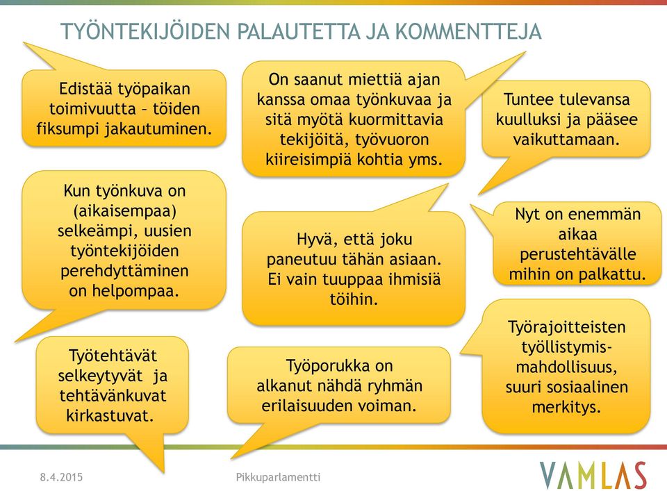 On saanut miettiä ajan kanssa omaa työnkuvaa ja sitä myötä kuormittavia tekijöitä, työvuoron kiireisimpiä kohtia yms. Hyvä, että joku paneutuu tähän asiaan.