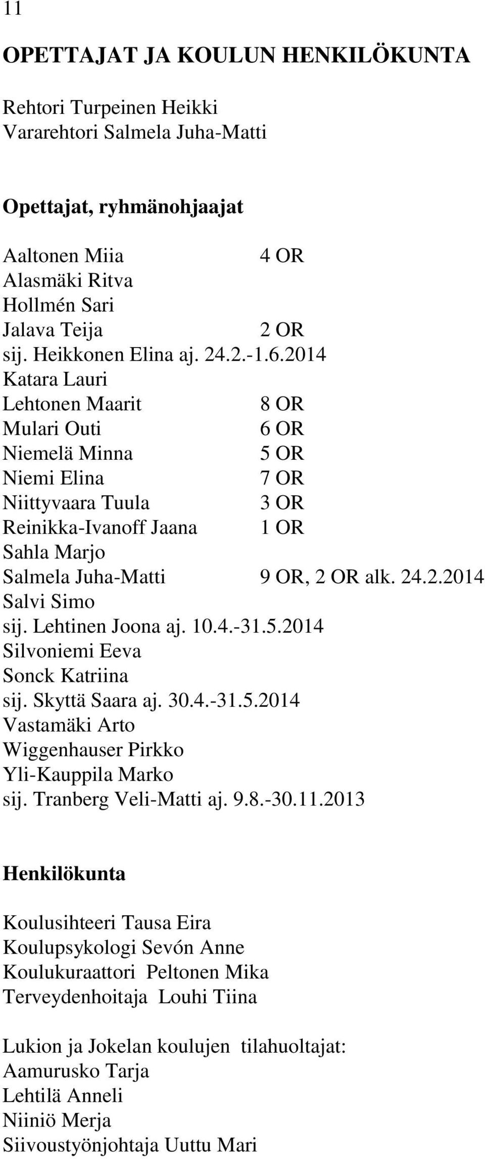 04 Katara Lauri Lehtonen Maarit 8 OR Mulari Outi 6 OR Niemelä Minna 5 OR Niemi Elina 7 OR Niittyvaara Tuula 3 OR Reinikka-Ivanoff Jaana OR Sahla Marjo Salmela Juha-Matti 9 OR, OR alk. 4.