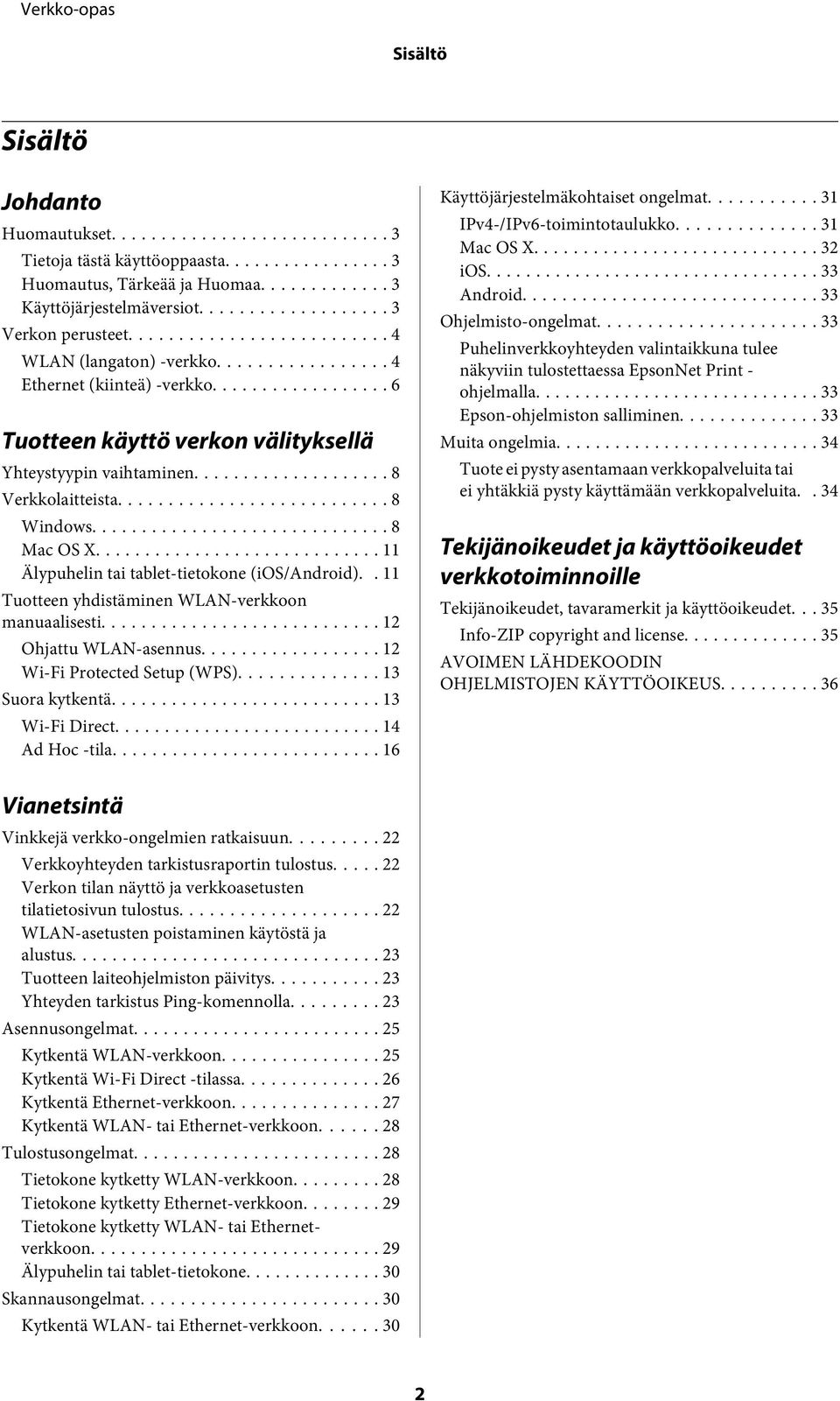 . 11 Tuotteen yhdistäminen WLAN-verkkoon manuaalisesti... 12 Ohjattu WLAN-asennus... 12 Wi-Fi Protected Setup (WPS)... 13 Suora kytkentä... 13 Wi-Fi Direct... 14 Ad Hoc -tila.