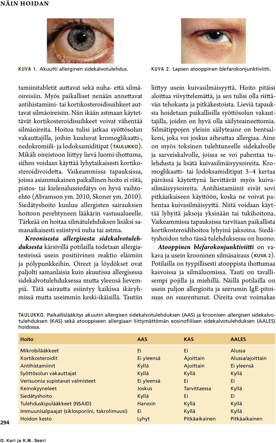 Hoitoa tulisi jatkaa syöttösolun vakauttajilla, joihin kuuluvat kromoglikaatti-, nedokromiili- ja lodoksamiditipat (TAULUKKO).