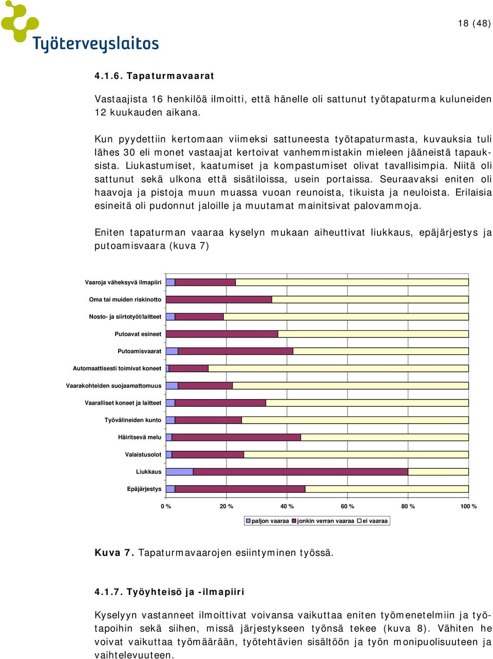 Liukastumiset, kaatumiset ja kompastumiset olivat tavallisimpia. Niitä oli sattunut sekä ulkona että sisätiloissa, usein portaissa.