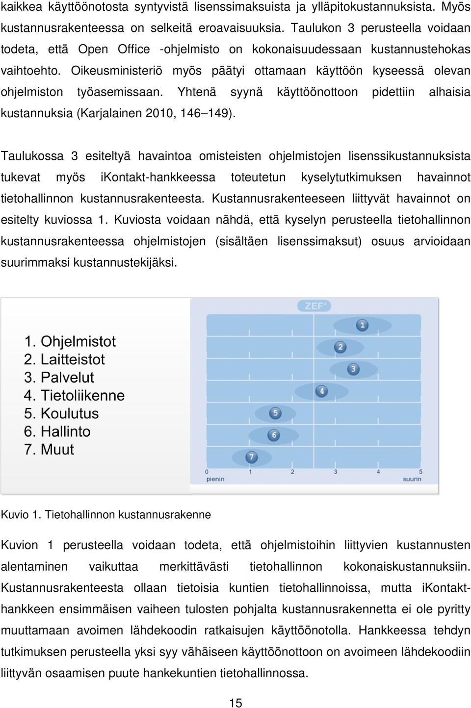 Oikeusministeriö myös päätyi ottamaan käyttöön kyseessä olevan ohjelmiston työasemissaan. Yhtenä syynä käyttöönottoon pidettiin alhaisia kustannuksia (Karjalainen 2010, 146 149).