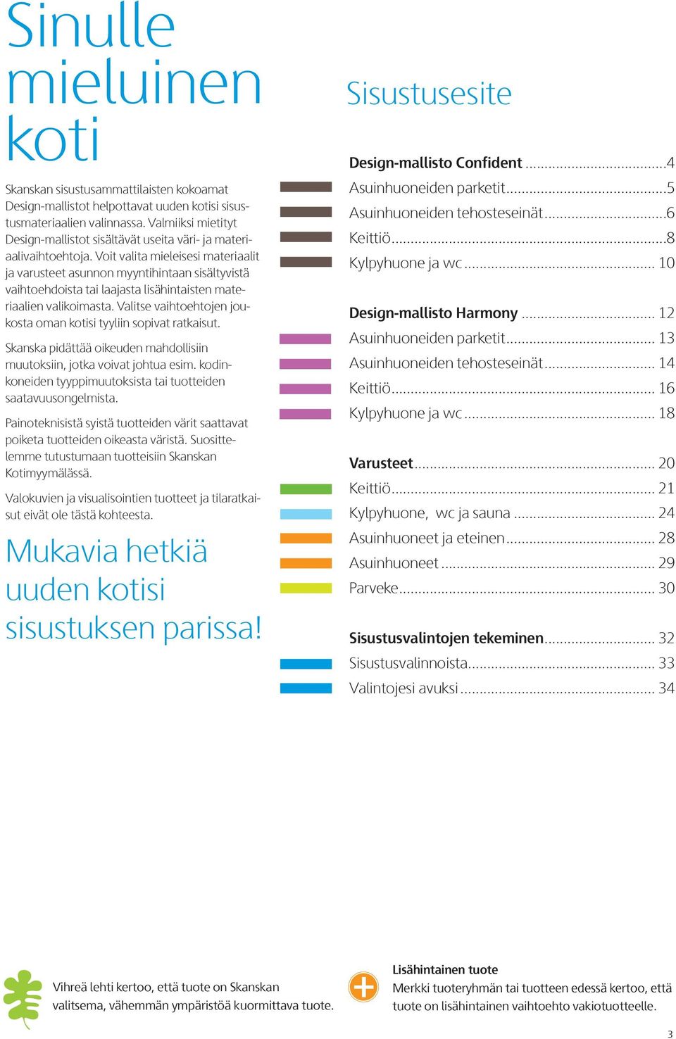 Voit valita mieleisesi materiaalit ja varusteet asunnon myyntihintaan sisältyvistä vaihtoehdoista tai laajasta lisähintaisten materiaalien valikoimasta.