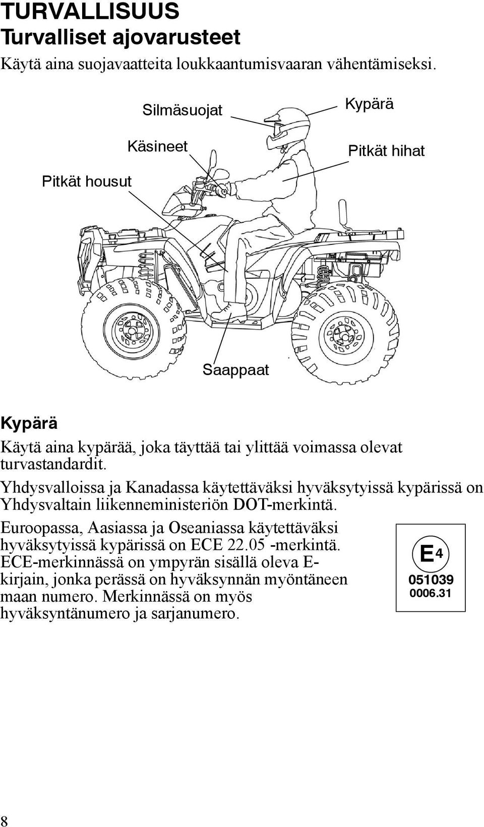 Yhdysvalloissa ja Kanadassa käytettäväksi hyväksytyissä kypärissä on Yhdysvaltain liikenneministeriön DOT-merkintä.