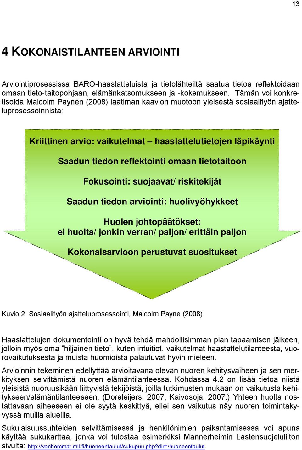 reflektointi omaan tietotaitoon Fokusointi: suojaavat/ riskitekijät Saadun tiedon arviointi: huolivyöhykkeet Huolen johtopäätökset: ei huolta/ jonkin verran/ paljon/ erittäin paljon Kokonaisarvioon