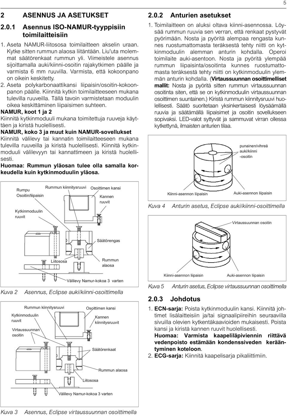 Aseta polykarbonaattikansi liipaisin/osoitin-kokoonpanon päälle. Kiinnitä kytkin toimilaitteeseen mukana tulevilla ruuveilla.