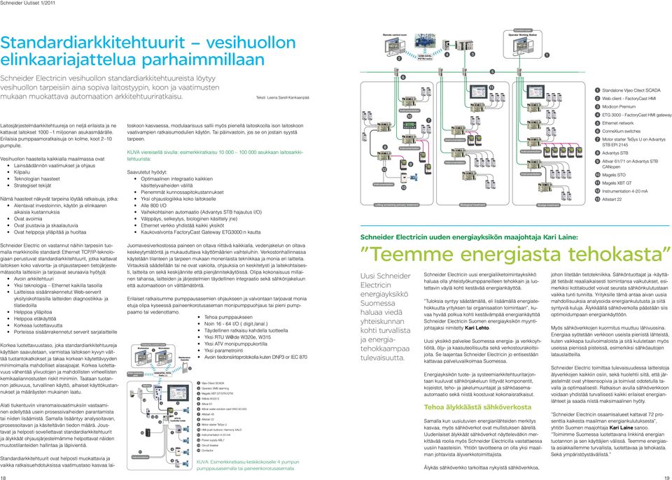 Laitosjärjestelmäarkkitehtuureja on neljä erilaista ja ne kattavat laitokset 1000 1 miljoonan asukasmäärälle. Erilaisia pumppaamoratkaisuja on kolme, koot 2 10 pumpulle.