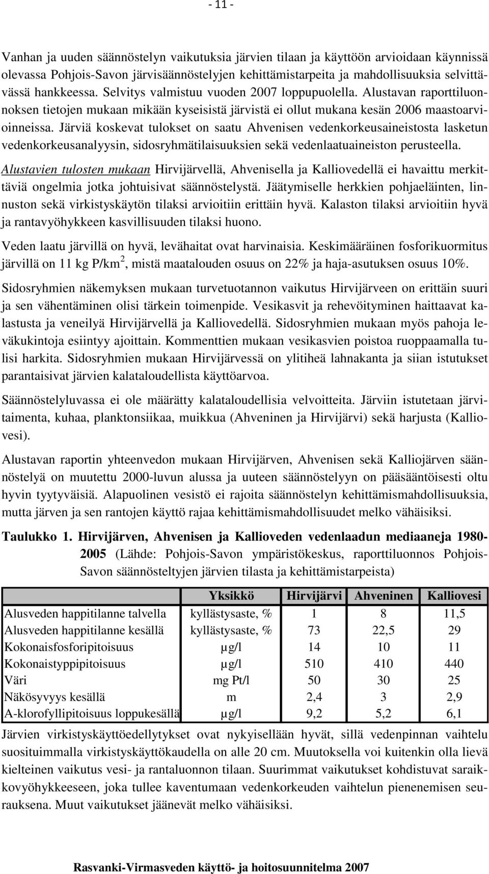 Järviä koskevat tulokset on saatu Ahvenisen vedenkorkeusaineistosta lasketun vedenkorkeusanalyysin, sidosryhmätilaisuuksien sekä vedenlaatuaineiston perusteella.
