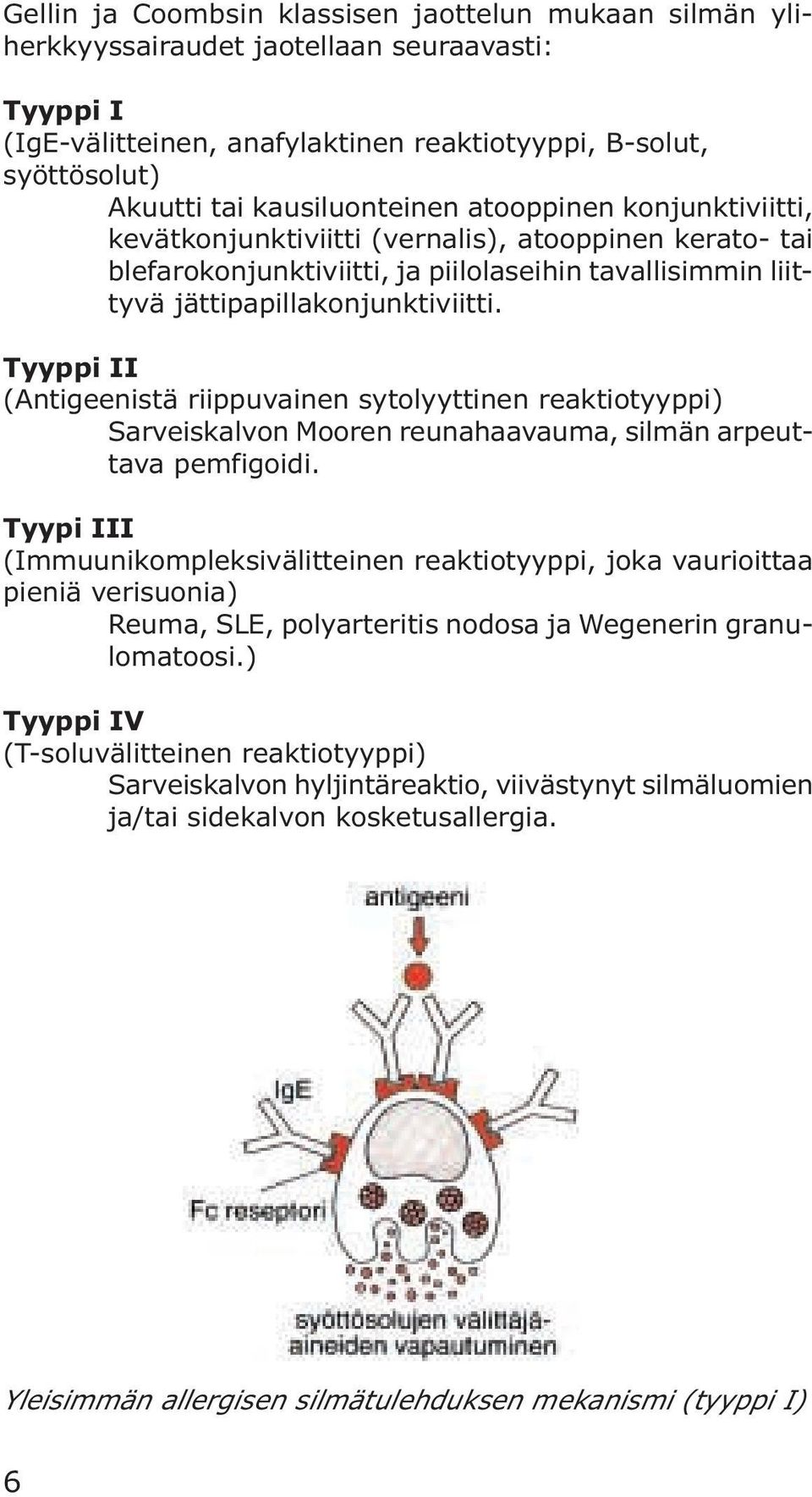 Tyyppi II (Antigeenistä riippuvainen sytolyyttinen reaktiotyyppi) Sarveiskalvon Mooren reunahaavauma, silmän arpeuttava pemfigoidi.