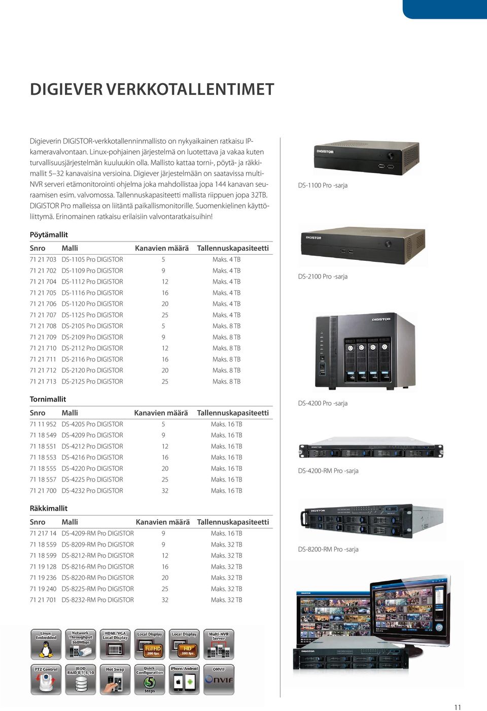 Digiever järjestelmään on saatavissa multi- NVR serveri etämonitorointi ohjelma joka mahdollistaa jopa 144 kanavan seuraamisen esim. valvomossa. Tallennuskapasiteetti mallista riippuen jopa 32TB.