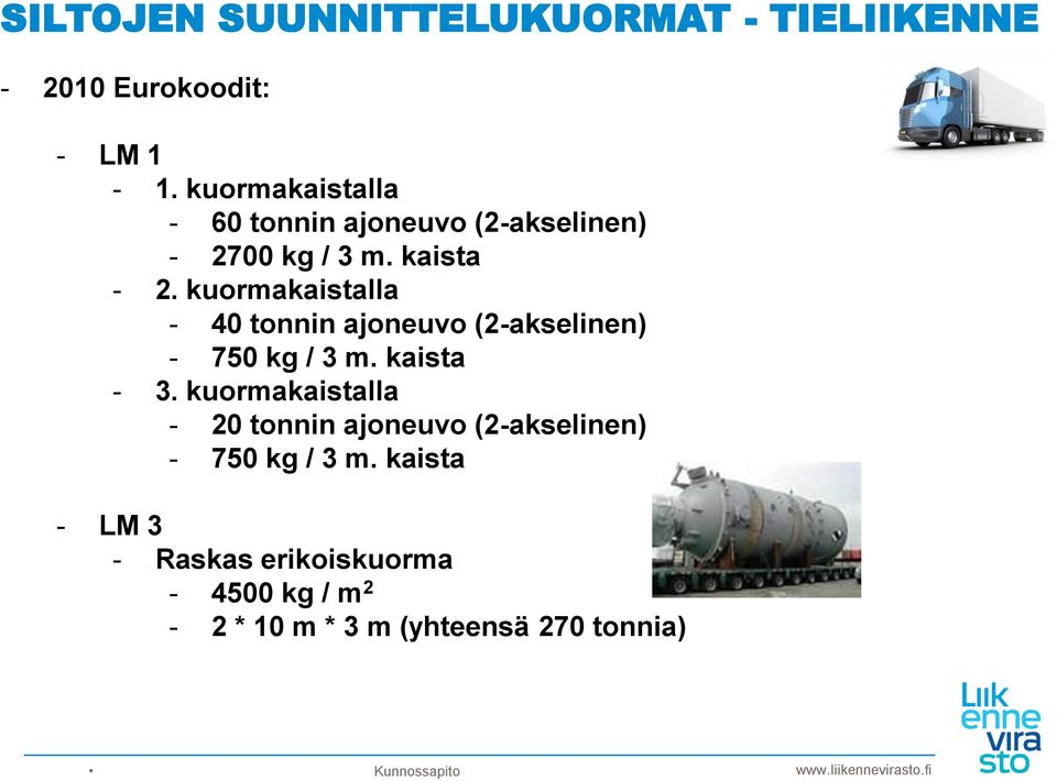 kuormakaistalla - 40 tonnin ajoneuvo (2-akselinen) - 750 kg / 3 m. kaista - 3.