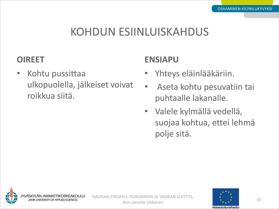 Aseta kohtu pesuvatiin tai puhtaalle lakanalle.