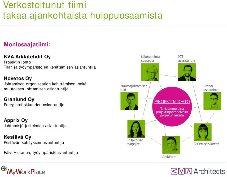 asiantuntija Granlund Oy Energiatehokkuuden asiantuntija Apprix Oy Johtamisjärjestelmien asiantuntija Kestävä Oy