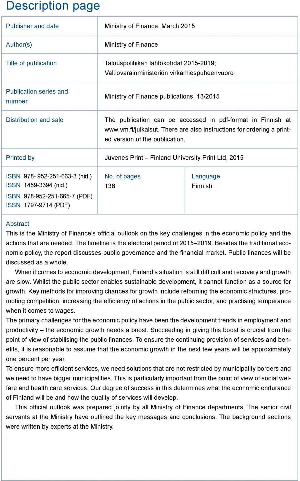 There are also instructions for ordering a printed version of the publication. Printed by Juvenes Print Finland University Print Ltd, 2015 ISBN 978-952-251-663-3 (nid.) ISSN 1459-3394 (nid.