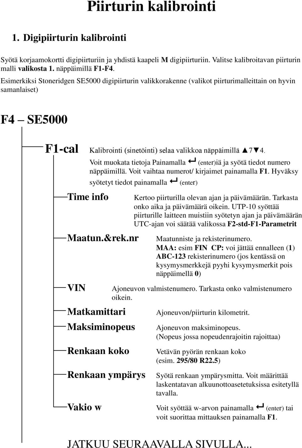 Voit muokata tietoja Painamalla (enter)iä ja syötä tiedot numero näppäimillä. Voit vaihtaa numerot/ kirjaimet painamalla F1. Hyväksy syötetyt tiedot painamalla (enter) Maatun.&rek.