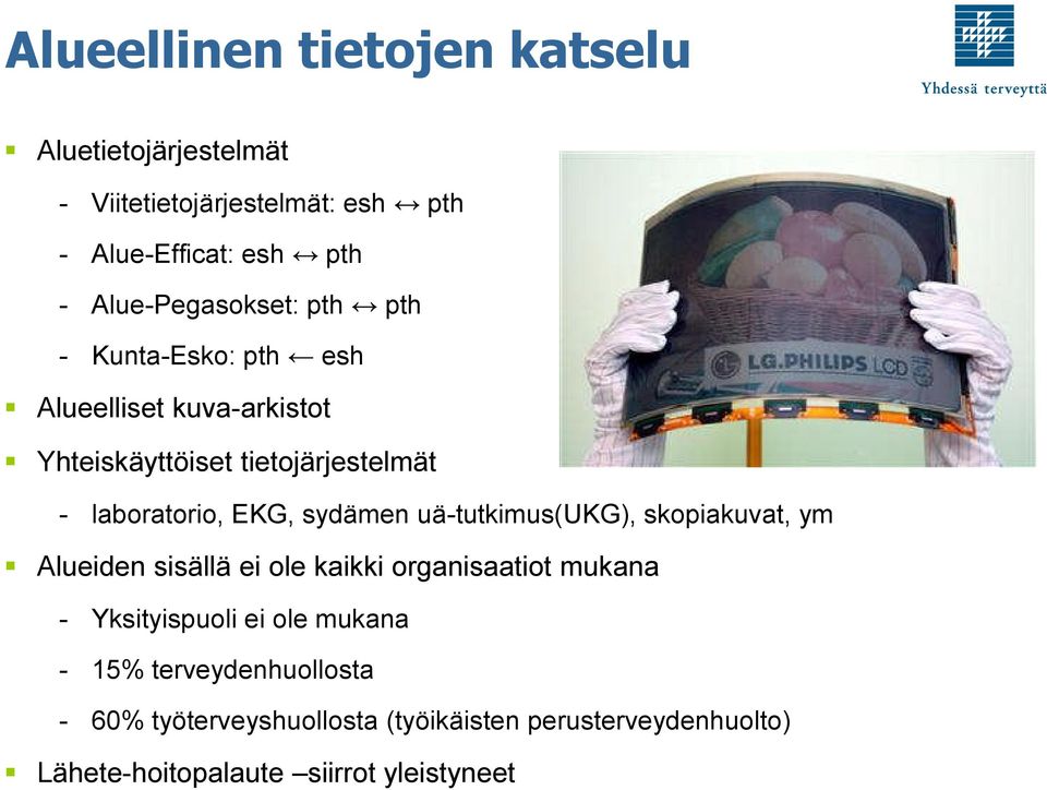 laboratorio, EKG, sydämen uä-tutkimus(ukg), skopiakuvat, ym Alueiden sisällä ei ole kaikki organisaatiot mukana -