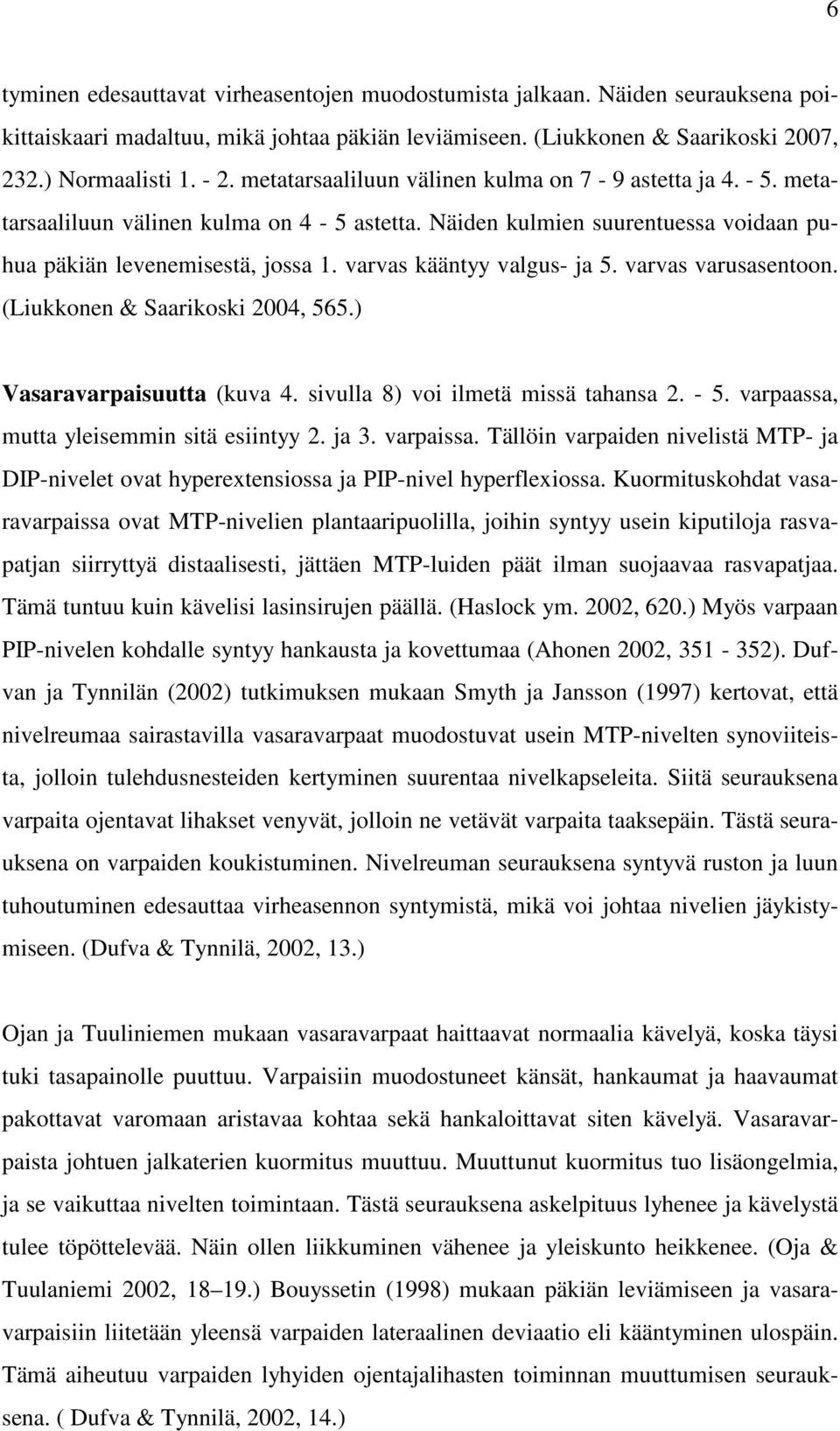 varvas kääntyy valgus- ja 5. varvas varusasentoon. (Liukkonen & Saarikoski 2004, 565.) Vasaravarpaisuutta (kuva 4. sivulla 8) voi ilmetä missä tahansa 2. - 5.