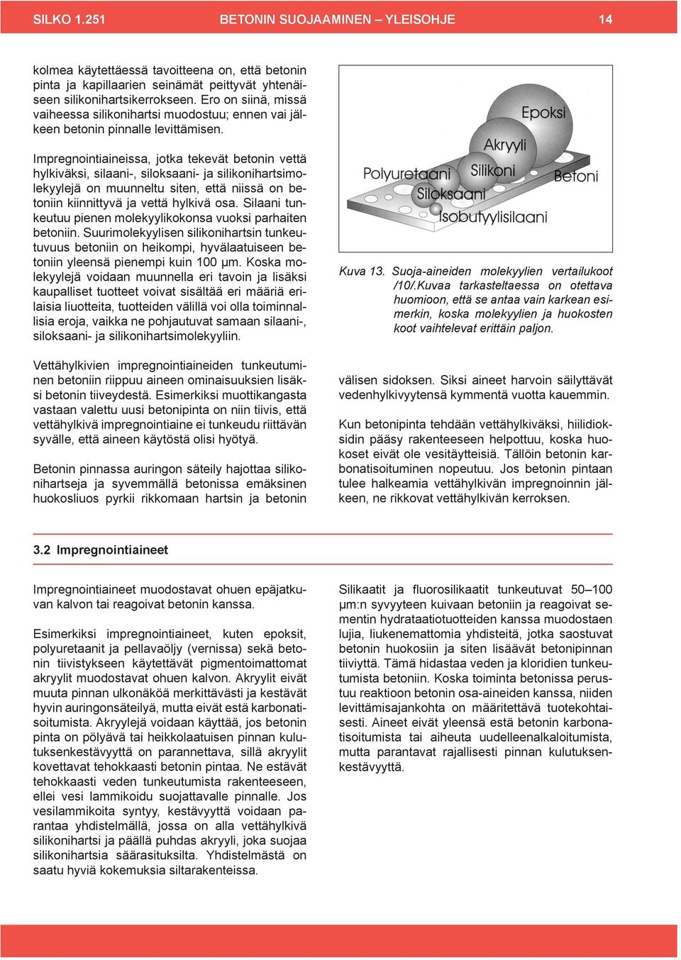 Impregnointiaineissa, jotka tekevät betonin vettä hylkiväksi, silaani-, siloksaani- ja silikonihartsimolekyylejä on muunneltu siten, että niissä on betoniin kiinnittyvä ja vettä hylkivä osa.