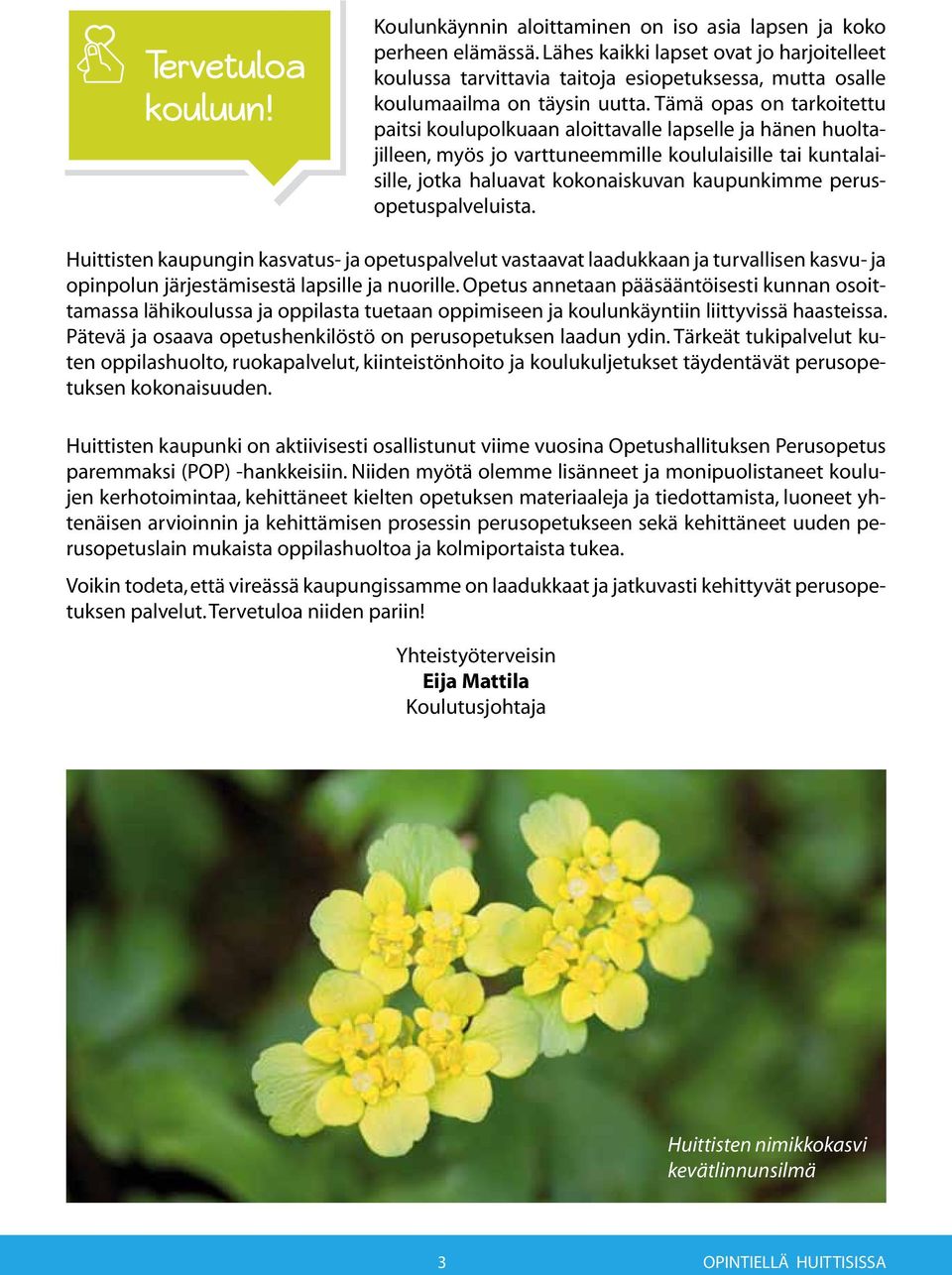Tämä opas on tarkoitettu paitsi koulupolkuaan aloittavalle lapselle ja hänen huoltajilleen, myös jo varttuneemmille koululaisille tai kuntalaisille, jotka haluavat kokonaiskuvan kaupunkimme