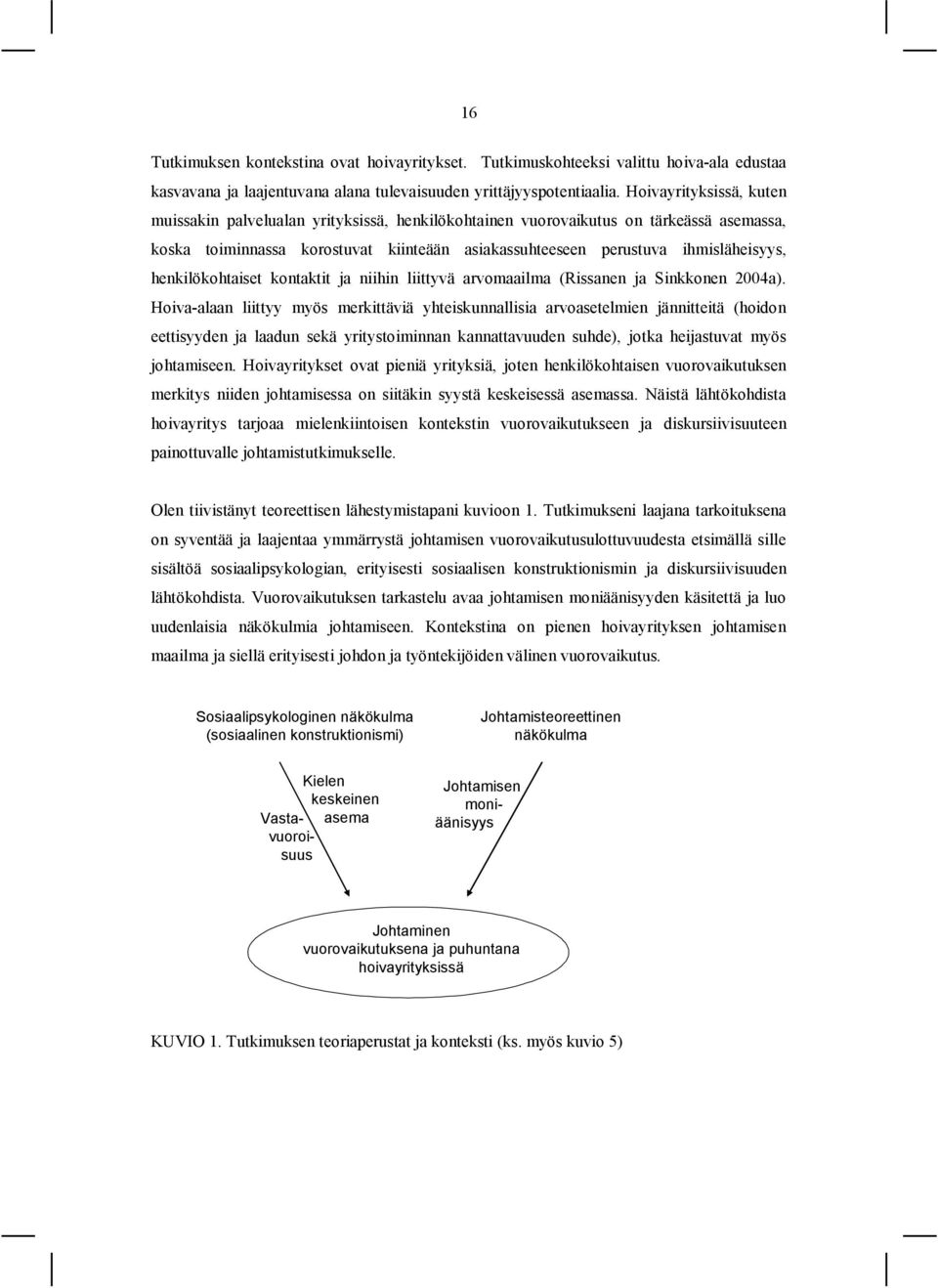 henkilökohtaiset kontaktit ja niihin liittyvä arvomaailma (Rissanen ja Sinkkonen 2004a).