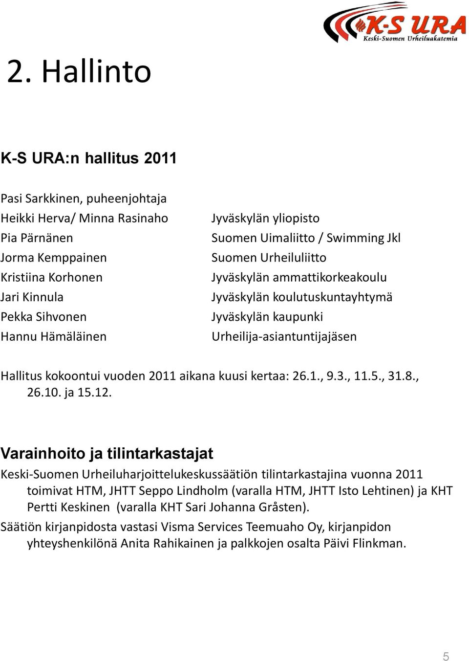 2011 aikana kuusi kertaa: 26.1., 9.3., 11.5., 31.8., 26.10. ja 15.12.