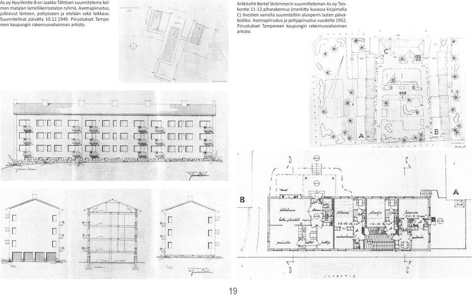 Piirustukset Tampereen kaupungin rakennusvalvonnan arkisto. Arkkitehti Bertel Strömmerin suunnitteleman As.