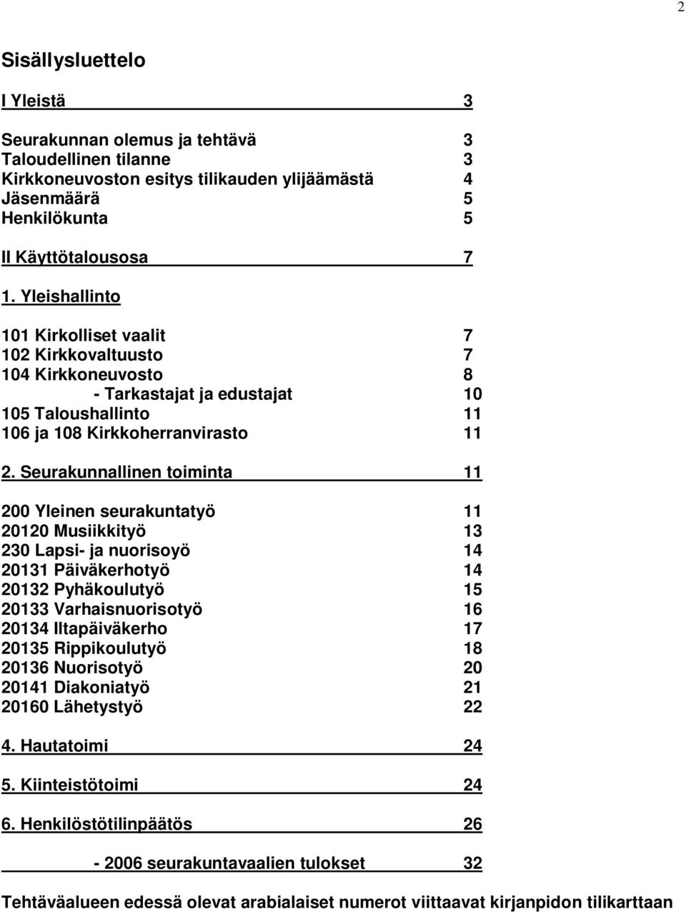 Seurakunnallinen toiminta 00 Yleinen seurakuntatyö 00 Musiikkityö 0 Lapsi ja nuorisoyö 0 Päiväkerhotyö 0 Pyhäkoulutyö 5 0 Varhaisnuorisotyö 6 0 Iltapäiväkerho 7 05 Rippikoulutyö 8