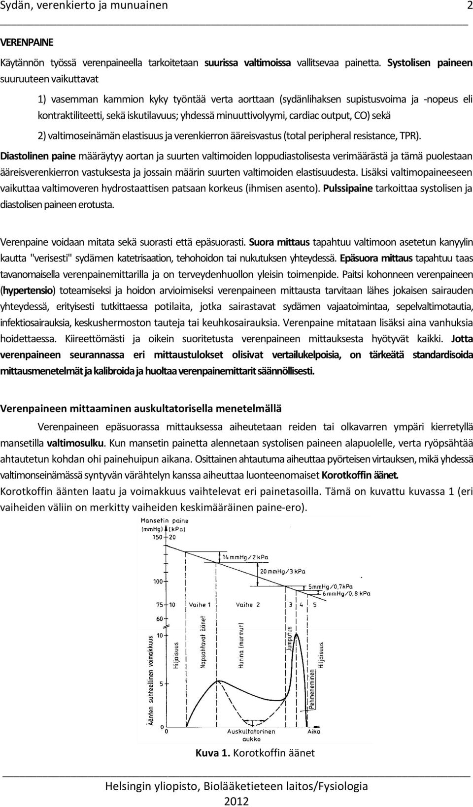 cardiac output, CO) sekä 2) valtimoseinämän elastisuus ja verenkierron ääreisvastus (total peripheral resistance, TPR).