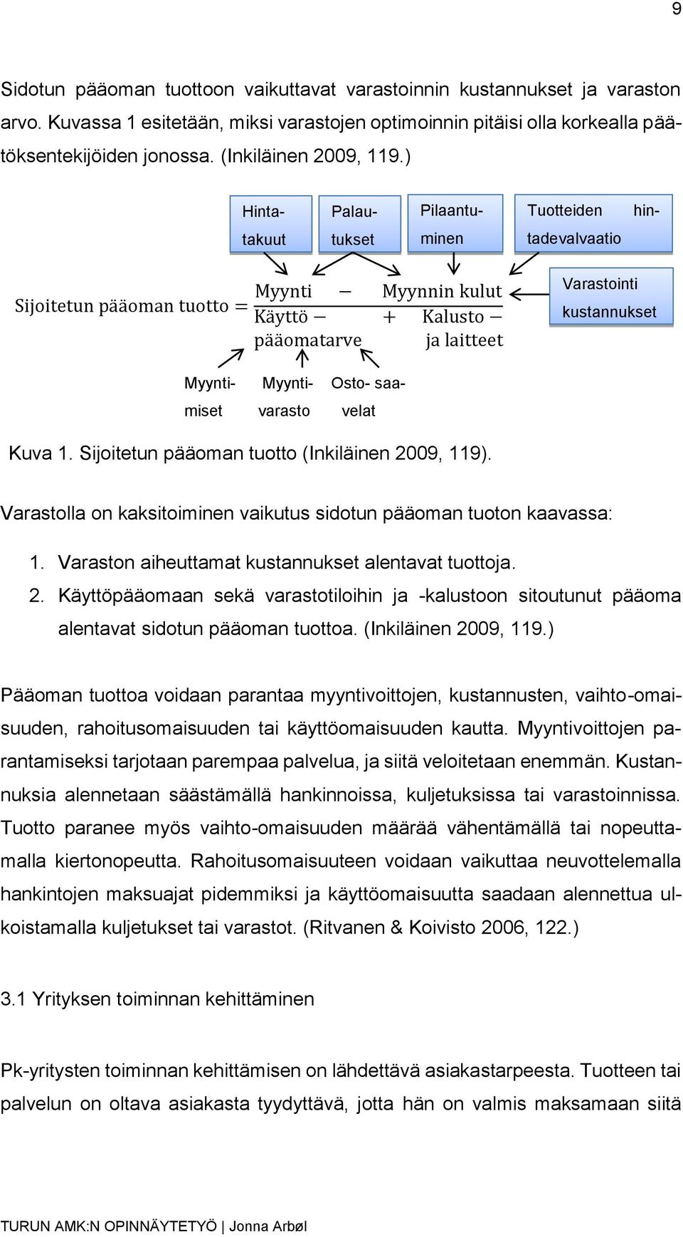 ) Hinta- Palau- Pilaantu- Tuotteiden hin- takuut tukset minen tadevalvaatio Myynti Myynnin kulut Sijoitetun pääoman tuotto = Käyttö + Kalusto pääomatarve ja laitteet Varastointi kustannukset Myynti-