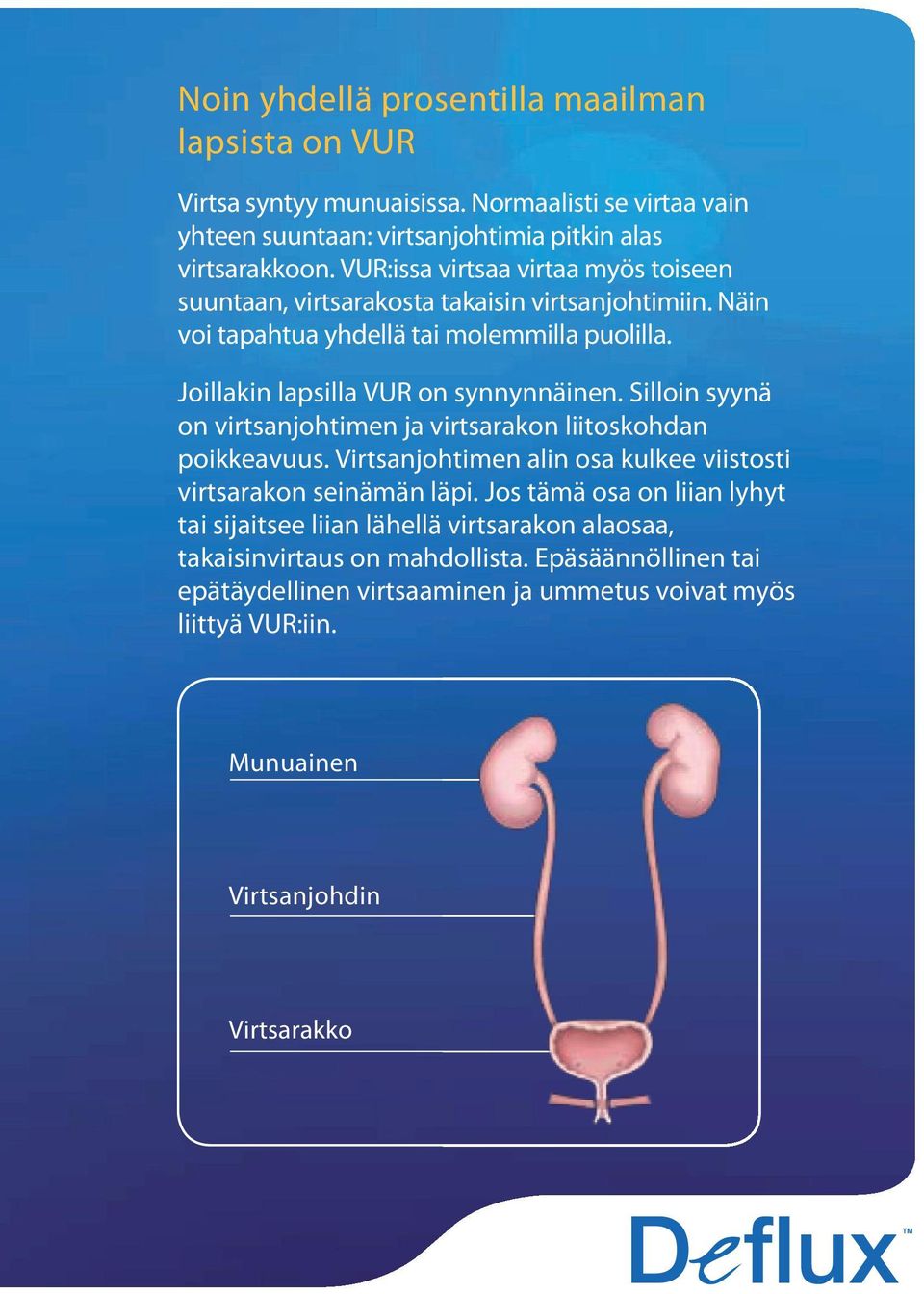 Silloin syynä on virtsanjohtimen ja virtsarakon liitoskohdan poikkeavuus. Virtsanjohtimen alin osa kulkee viistosti virtsarakon seinämän läpi.