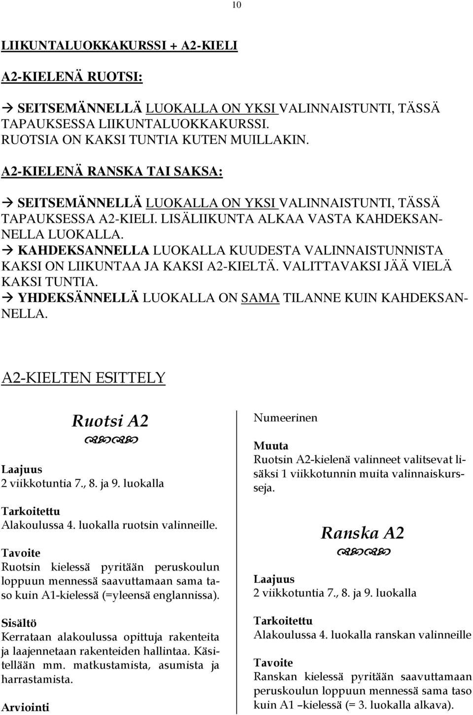 KAHDEKSANNELLA LUOKALLA KUUDESTA VALINNAISTUNNISTA KAKSI ON LIIKUNTAA JA KAKSI A2-KIELTÄ. VALITTAVAKSI JÄÄ VIELÄ KAKSI TUNTIA. YHDEKSÄNNELLÄ LUOKALLA ON SAMA TILANNE KUIN KAHDEKSAN- NELLA.