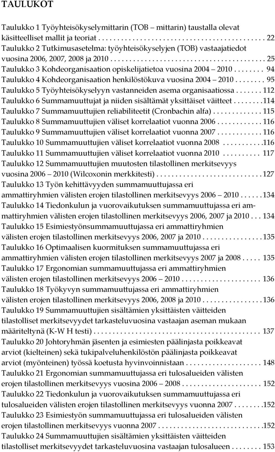 ........................................ 25 Taulukko 3 Kohdeorganisaation opiskelijatietoa vuosina 2004 2010........ 94 Taulukko 4 Kohdeorganisaation henkilöstökuva vuosina 2004 2010.