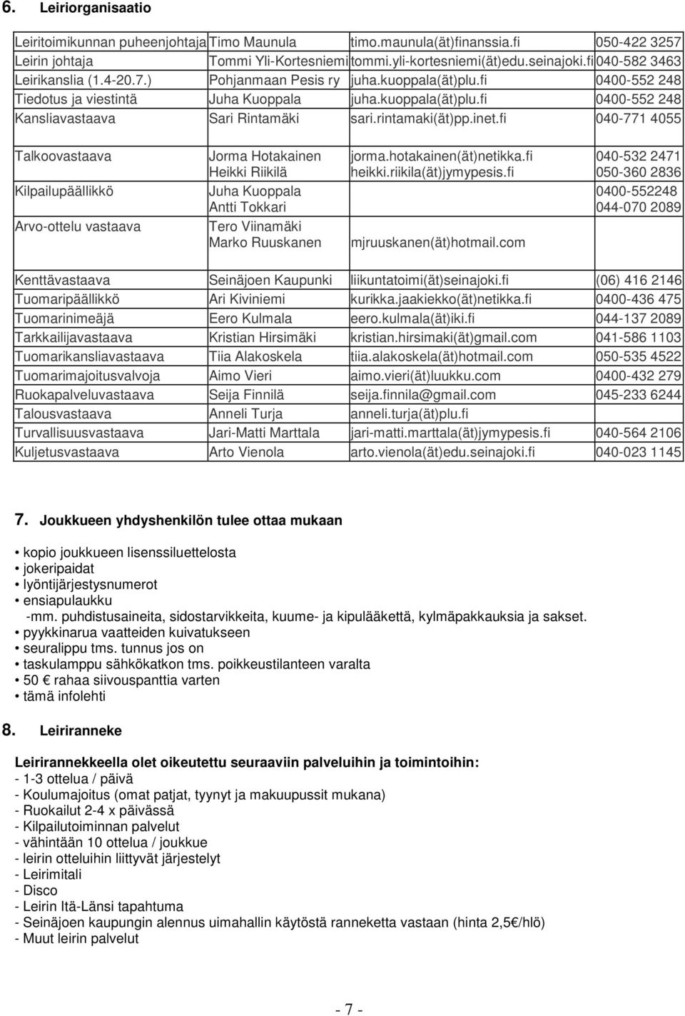 rintamaki(ät)pp.inet.fi 040-771 4055 Talkoovastaava Kilpailupäällikkö Arvo-ottelu vastaava Jorma Hotakainen Heikki Riikilä Juha Kuoppala Antti Tokkari Tero Viinamäki Marko Ruuskanen jorma.