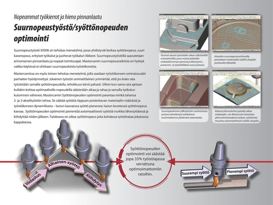 Mastercamin suurnopeusradoista on hyötyä vaikka käytössä ei olisikaan suurnopeuksista työstökonetta.