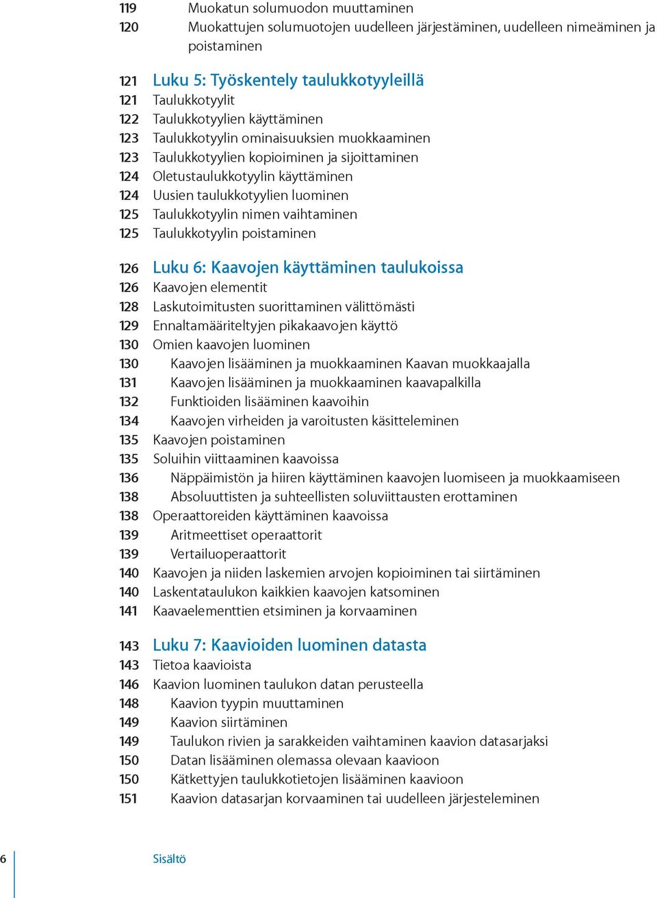 125 Taulukkotyylin nimen vaihtaminen 125 Taulukkotyylin poistaminen 126 Luku 6: Kaavojen käyttäminen taulukoissa 126 Kaavojen elementit 128 Laskutoimitusten suorittaminen välittömästi 129