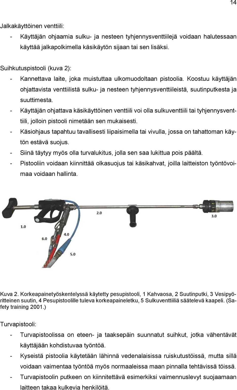 Koostuu käyttäjän ohjattavista venttiilistä sulku- ja nesteen tyhjennysventtiileistä, suutinputkesta ja suuttimesta.