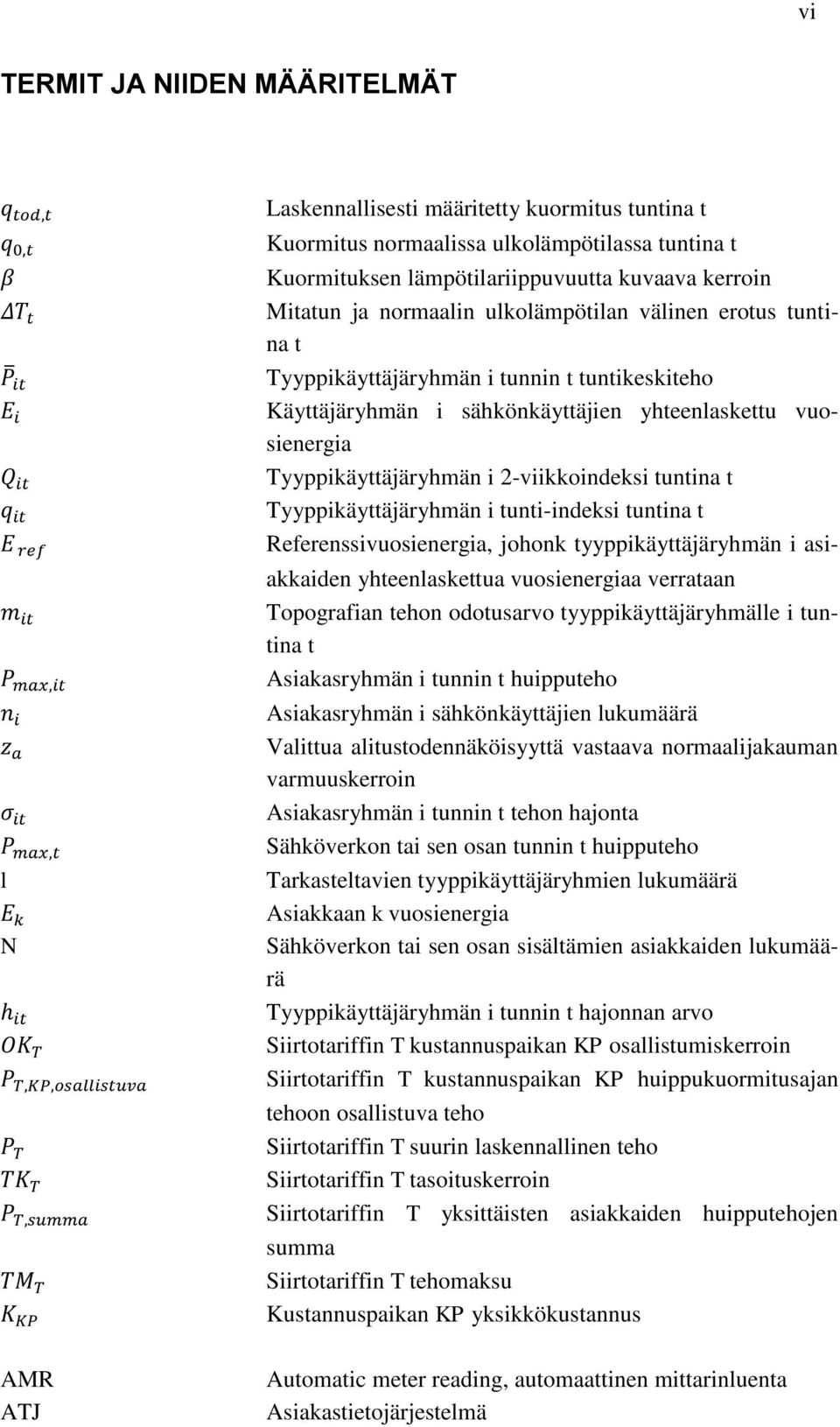 2-viikkoindeksi tuntina t Tyyppikäyttäjäryhmän i tunti-indeksi tuntina t Referenssivuosienergia, johonk tyyppikäyttäjäryhmän i asiakkaiden yhteenlaskettua vuosienergiaa verrataan Topografian tehon