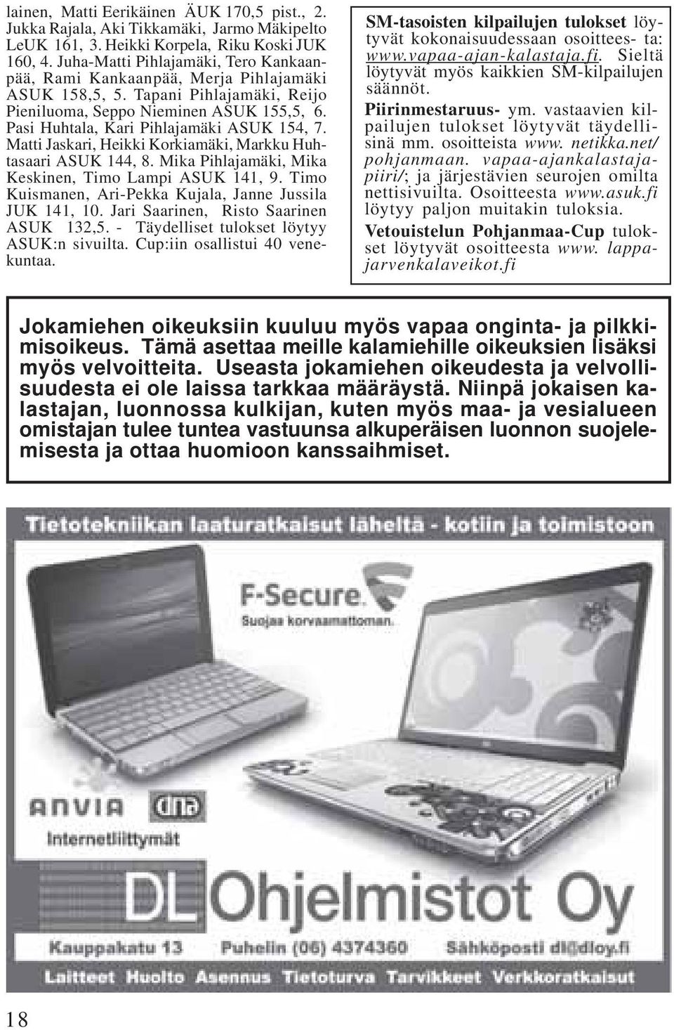 Pasi Huhtala, Kari Pihlajamäki ASUK 154, 7. Matti Jaskari, Heikki Korkiamäki, Markku Huhtasaari ASUK 144, 8. Mika Pihlajamäki, Mika Keskinen, Timo Lampi ASUK 141, 9.