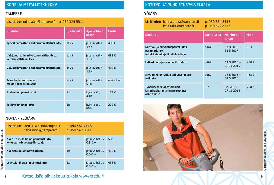 mestari-kisällikoulutus 5 kk Taidevalun peruskurssi ilta kysy lisää / 40 h maksuton 175 Lisätiedot: hanna.orava@tampere.fi p.